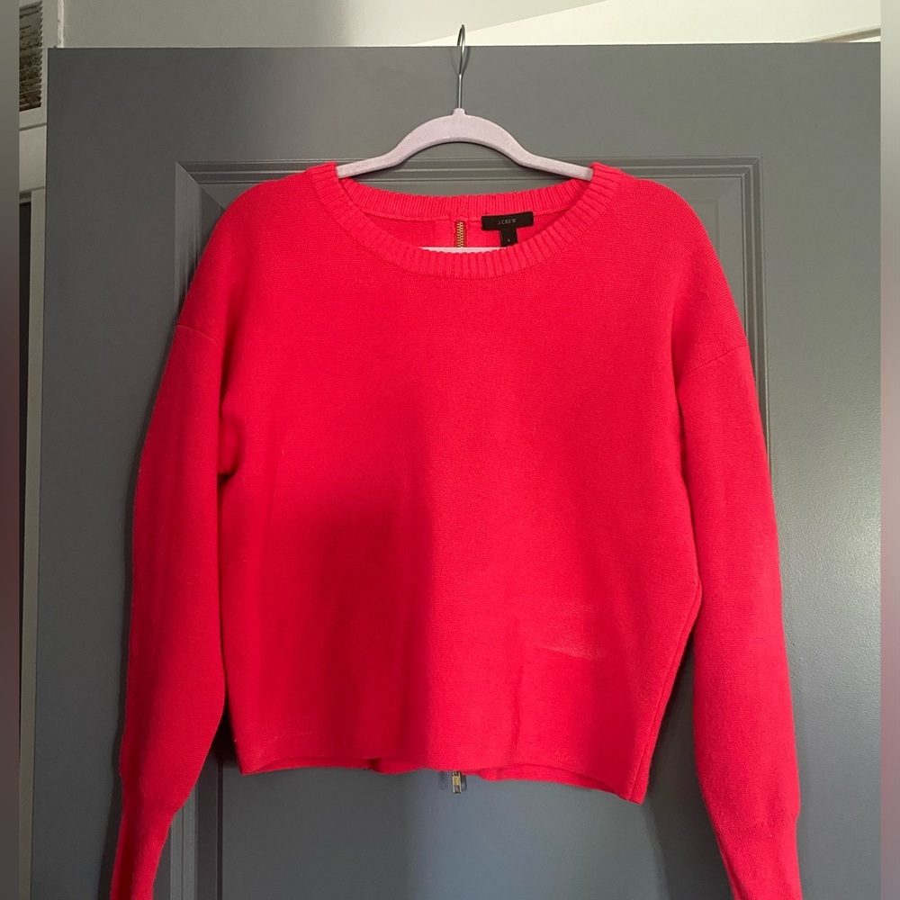 Adorable red jcrew sweater (size L). Functioning gold zipper detail on the back